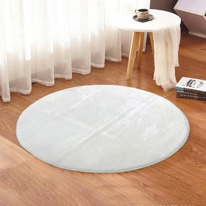 90 x 90-Cm Yuvarlak Düz Renk Peluş Pofuduk Kaymaz Jel Taban Beyaz Renk Halı