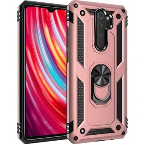 noktaks - Xiaomi Redmi Note 8 Pro - Kılıf Yüzüklü Zırh Tank Vega Kapak - Rose Gold - T10696