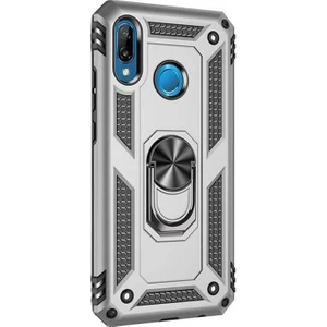 Huawei P20 Lite Kılıf Vega Standlı Yüzüklü Mıknatıslı + Nano Glass Gümüş