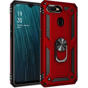 Tekno Grup Oppo A5S Kılıf Çift Katmanlı Yüzüklü Manyetik Vega Kapak Kırmızı