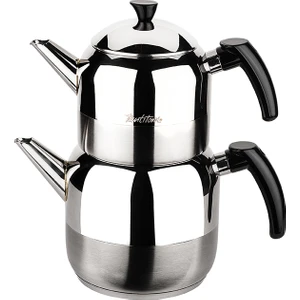 Siyah Athena Büyük Boy Paslanmaz Çelik Çaydanlık Takımı 1300/2250 ml