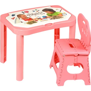 Kinetik Kumlu Oyun ve Çalışma Masası Katlanabilir Sandalyeli Set - Pembe