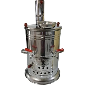 Odunlu Semaver 10 lt Çift Musluklu Krom Odunlu Kömürlü Piknik Semaver