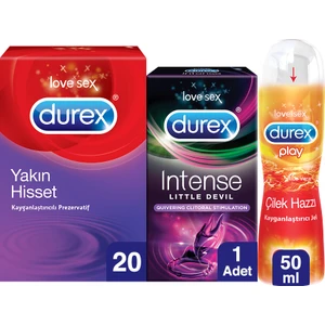Aşk Paketi - Yakın Hisset 20LI Prezervatif,  Çilek 50 ml , Little Devil Titreşimli Halka