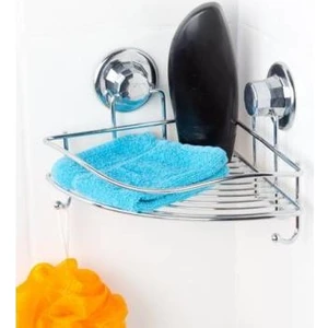 Vakumlu Banyo Duvar Rafı Şampuanlık Kancalı Köşe Rafı Krom