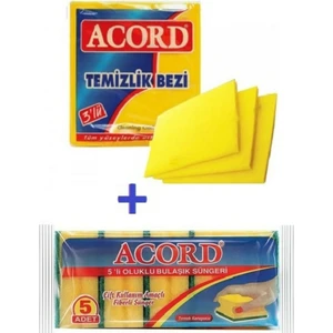 2'li Temizlik Seti - Acord 3 'lü Sarı Temizlik Bezi - Acord 5 'li Bulaşık Süngeri