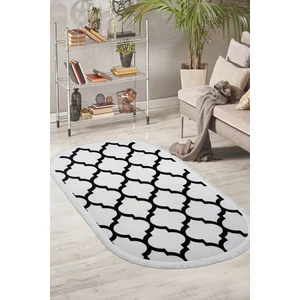 Diji Dekor Dekoratif Dijital Saçaklı Oval Halı Antialaerjik Maça Beyaz 180 x 450 cm
