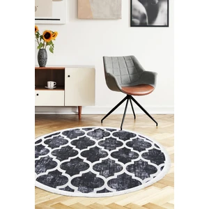 Diji Dekor Dekoratif Dijital Saçaklı Yuvarlak Halı Yıkanabilir Antialaerjik Maça Siyah 100 x 100 cm