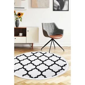 Dekoratif Dijital Saçaklı Yuvarlak Halı Yıkanabilir Antialaerjik Maça Beyaz 140 x 140 cm