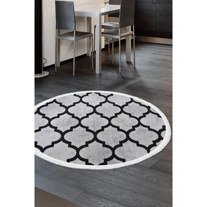 Diji Dekor Dekoratif Dijital Saçaklı Yuvarlak Halı Yıkanabilir Antialaerjik Maça Gri 80 x 80 cm