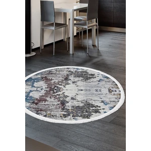 Diji Dekor Dekoratif Dijital Saçaklı Yuvarlak Halı Yıkanabilir Antialaerjik Modern Mavi 80 x 80 cm