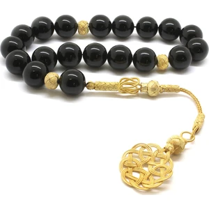 Kazaz Püsküllü Küre Kesim 1000 Ayar Gümüş Oniks Efe Tesbih