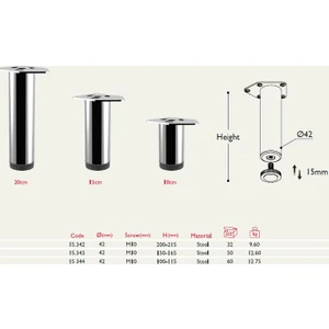 Gürçay Hırdavat Metal Mobilya Ayağı Krom Çap 42 mm - 15 cm 4'lü