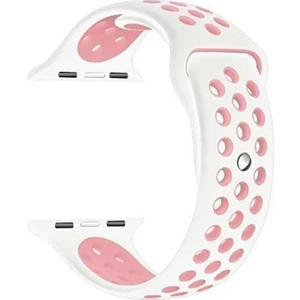 Apple Watch Uyumlu 42 mm Large Beden(L SIZE) Spor Silikon Kordon Pembe Beyaz