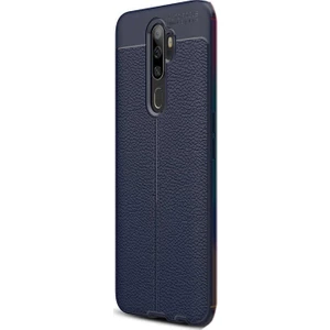 Case Street Oppo A9 2020 Kılıf Niss Silikon Deri Görünümlü + Nano Glass Lacivert