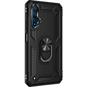 Case Street Huawei Nova 5T Kılıf Vega Standlı Yüzüklü Mıknatıslı Silikon Siyah