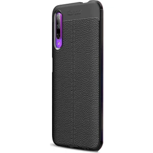 Huawei P Smart Pro 2019 Kılıf Niss Silikon Deri Görünümlü Siyah