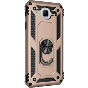 Samsung Galaxy J7 2015 Kılıf Tank Koruma Vega Standlı Yüzüklü Mıknatıslı Gold