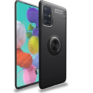 Samsung Galaxy A51 Focus Serisi Yüzük Standlı Silikon Kılıf - Siyah