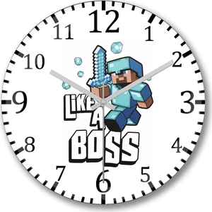 Baskı Dükkanı Minecraft Like a Boss Duvar Saati Bombeli Gercek Cam