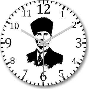 Baskı Dükkanı Mustafa Kemal Atatürk Duvar Saati Bombeli Gercek Cam
