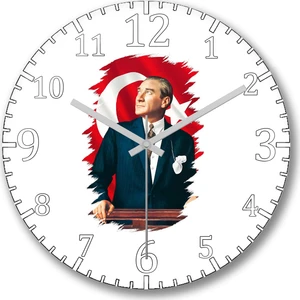 Baskı Dükkanı Mustafa Kemal Atatürk Türkbayrağı Duvar Saati Bombeli Gercek Cam