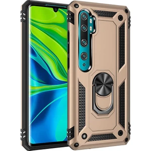 Tekno Grup Xiaomi Mi Note 10 Kılıf Çift Katmanlı Yüzüklü Manyetik Vega Kapak Gold + Tam Kaplayan 6D Nano Ekran Koruyucu