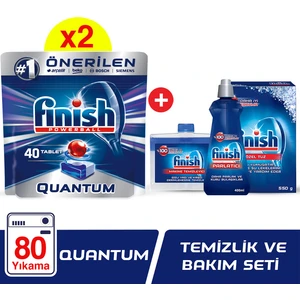 Quantum 40 Yıkama Bulaşık Makinası Deterjanı  x 2 Adet  +Finish Temizlik Bakım Seti