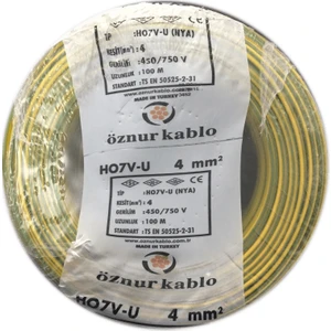 4 mm2 H07V-U Nya Kablo Sarı Yeşil 100 m