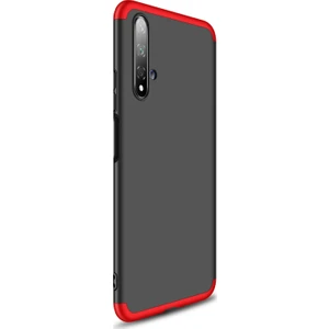 Huawei Nova 5T Kılıf Double Dip 360 Protective Siyah Kırmızı