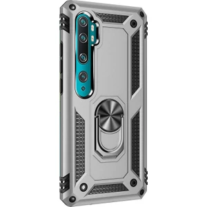 Xiaomi Mi Note 10 Kılıf Military Ring Holder Gümüş