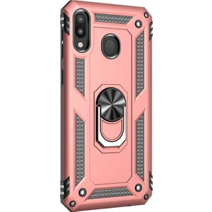 Samsung Galaxy M10s Kılıf Military Ring Holder Rose Gold