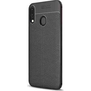 Samsung Galaxy M10s Kılıf Deri Dokulu Silikon Siyah