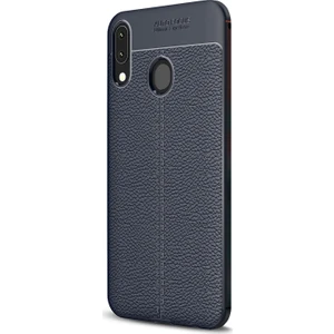 Samsung Galaxy M10s Kılıf Deri Dokulu Silikon Lacivert