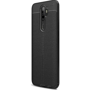 Oppo A9 2020 Kılıf Deri Dokulu Silikon Siyah