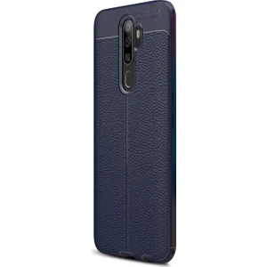 Oppo A9 2020 Kılıf Deri Dokulu Silikon Lacivert