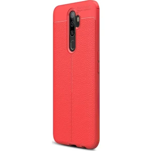 Oppo A9 2020 Kılıf Deri Dokulu Silikon Kırmızı