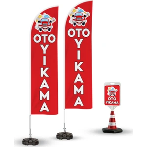 Oto Yıkama Temalı 2 Adet Yelken Bayrak - 1 Adet Reklam Duba Paketi