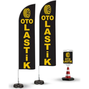 Oto Lastik Temalı  2 Adet Yelken Bayrak - 1 Adet Reklam Duba Paketi