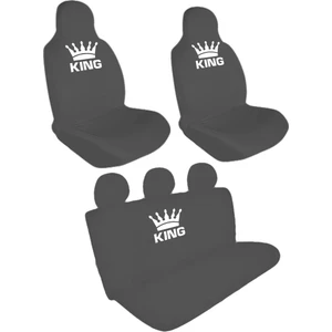 BT King (Kral Tacı) Logolu Ön-Arka Penye Oto Servis Kılıfı Gri
