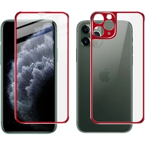 iPhone 11 Pro Metal Çerçeve Ön Arka 3D Full Tempered Cam Koruyucu AL-31758 Kırmızı