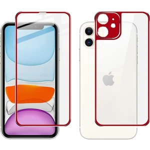 iPhone 11 Metal Çerçeve Ön Arka 3D Full Tempered Cam Koruyucu AL-31762 Kırmızı