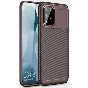 Samsung Galaxy A51 Kılıf Karbon Delux Tpu Silikon Dlx Kahverengi