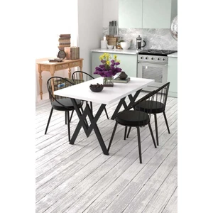 Evdemo Eylül 4 Kişilik Mutfak Masası Takımı Beyaz Siyah