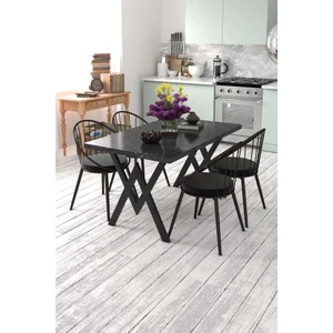 Evdemo Eylül 4 Kişilik Mutfak Masası Takımı Siyah Mermer Desen Siyah