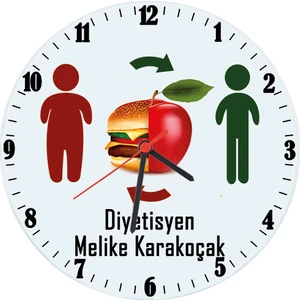 Diyetisyene Isimli Hediye Ofis Cam Duvar Saati