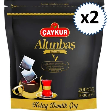 Çaykur Altınbaş Sade Aroma Demlik Poşet Çay 1000 gr (200 x 5 gr) - 2 Paket, Toplam 400 Adet,