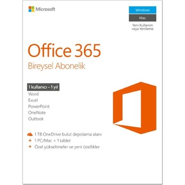 microsoft office 365 bireysel abonelik 1 yil 1 kullanici fiyati