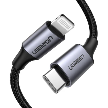 Ugreen Örgülü Type-C to Lightning iPhone Uyumlu Hızlı Şarj Kablosu Siyah 1