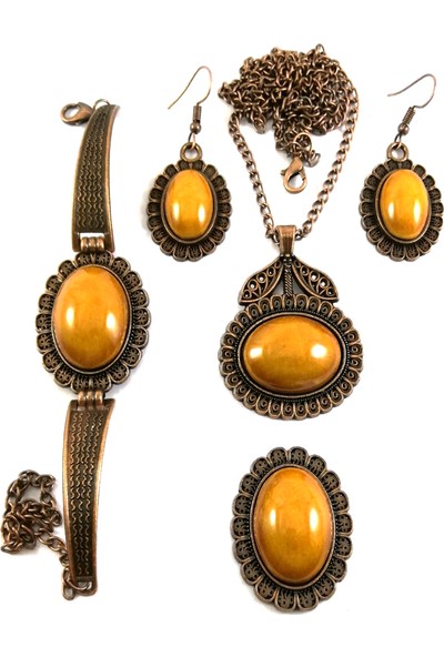 Gül Çini Takı Kolye Küpe Yüzük Bileklik Seti 002-1243